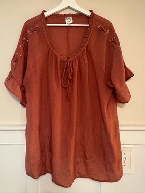 NAIF Rust Tie-Front Peasant Tunic
